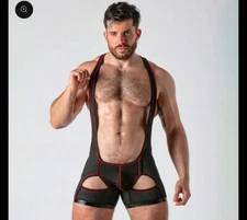 Locker Gear Watch It Black/Red Singlet  Leather Mesh LK0633/03 GAY Fetish-LARGE