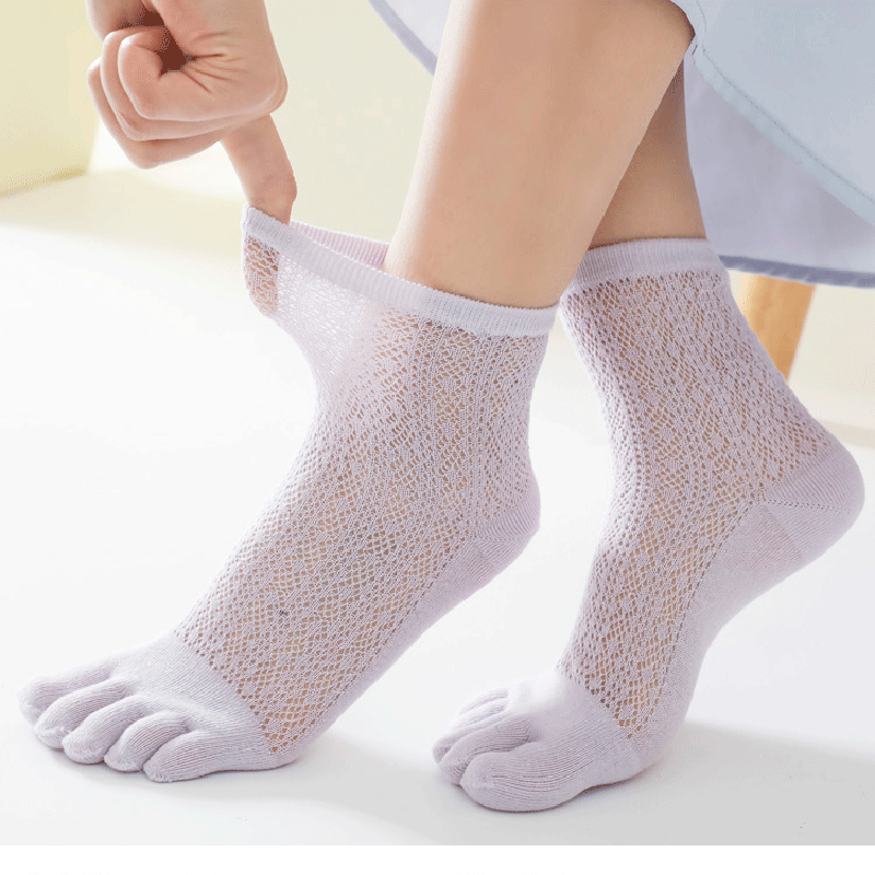 1 Pair Five Finger Toe Socks Soft Ladies Womens Casual Mesh Thin Socks  Summer ☆