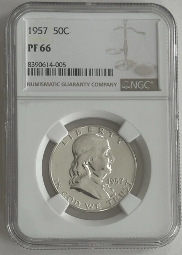 1957 PROOF FRANKLIN HALF DOLLAR, 50C NGC, PF 66, PR66