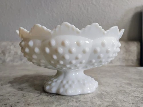 Fenton Hobnail Milk Glass Candle Holder 6 Taper or Pillar Candle White Vtg