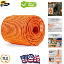 Double Braided Polyester Rope, 1/2 in x 220 ft, 48 Strands, 8000 LBS Breaking...