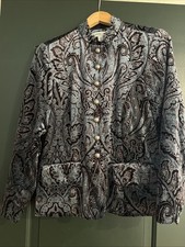 Coldwater Creek Velvet Tapestry Jacket Blazer Blue Grey Women  s PS Lined