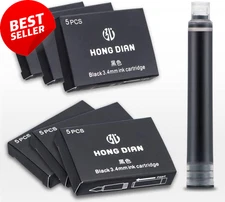 Fountain Pen Ink Cartridges, Black, Set of 30, 3.4mm Bore Diameter