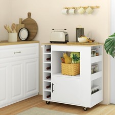 Produktbild - Küchenwagen Servierwagen mit Schrank, Arbeitsplatte, Ablagen, Refurbished