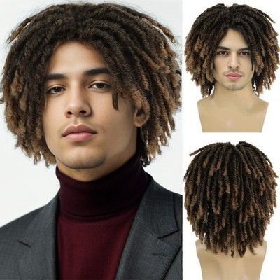 Men's 14 Inch Synthetic Ombre Brown Dreadlocks Wig, African Full Head Wig