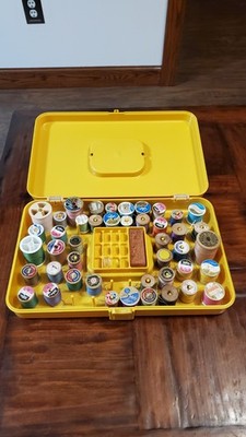 Vintage Wil-Hold Wilson MFG Corp Sewing Box Thread Organizer Yellow W/Contents