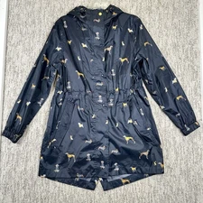 Joules Right As Rain Dog Print Hooded Rain Jacket 12 Navy Full Zip Women's
