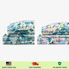 Rifle Paper Co. Garden Party Classic Cool Cotton Percale Bed Sheet Set - New