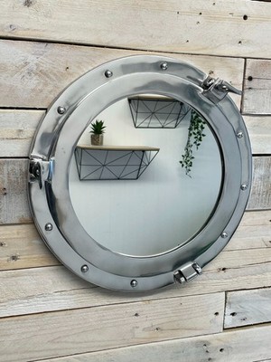 Bullaugenspiegel silber rund maritim Wanddeko Badezimmer 28 cm