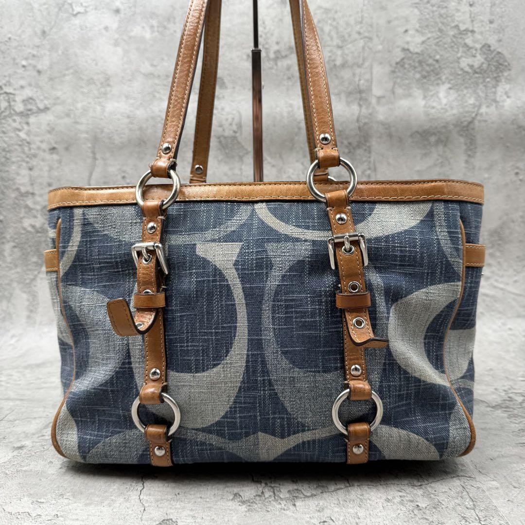 バッグ Coach Ergo Signature C Canvas Denim Bag Coach Ergo Denim Signature Pleated Whiskey Leather Frame