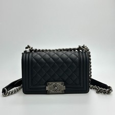 Chanel Boy Bag Small Black Leather Silver Hardware Flap Shoulder Crossbody
