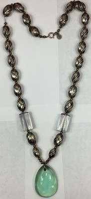 Vintage Giorgio Armani Ocean Aqua Lucite Pendant Necklace 20  Nickel Hollow Ware