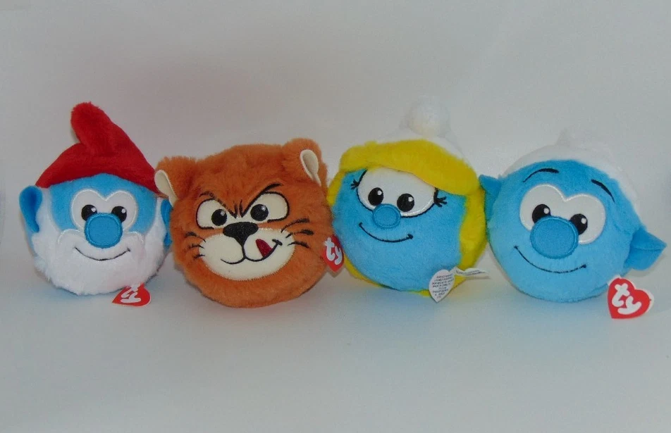 Ty Beanie Bouncers SMURFS Azrael-Smurf-Papa Smurf-Smurfette 3 1/2" Bouncy Balls - Image 1 of 1