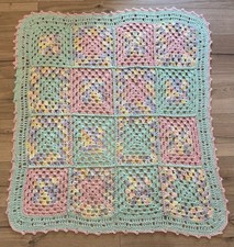 Handmade Crochet Baby Blanket Pastel Multicolored