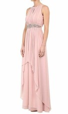 Eliza J Keyhole Beaded Waist and Layered Skirt Bodice Petite Dress SZ 6P Blush