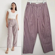 Madewell Pleated Tapered-Leg Pants Signature Poplin Striped Purple Women's 6 NEW