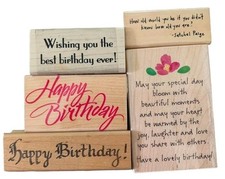 Wooden Rubber Stamp Lot Birthday Best Wishes Quotes Craft Supplies