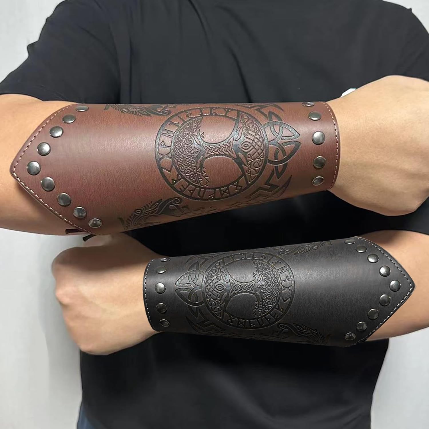 JAOYU Leather Bracer Medieval Vambrace Wrist Armor Arm Cuff Viking Arm Guard Lea