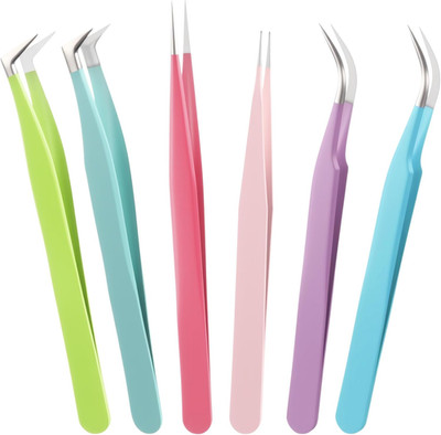 High Precision Lash Tweezers Set 6 Pack Stainless Steel Eyelash Extension Tweeze