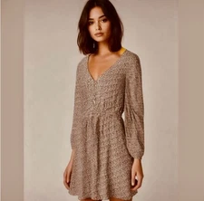 NWOT Wishlist Apparel Boho Mini Floral Dress | Cream Brown LS | Small Medium