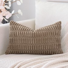 Corduroy Decorative Throw Pillow Covers 16x24 Inch Super Soft Boho Striped Re...
