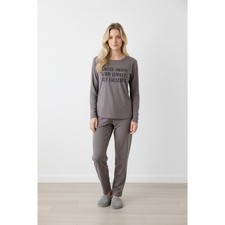 Cozy Comfort Womens Taupe Long Sleeve Pajama Set Winter Nights, Size M, NEW