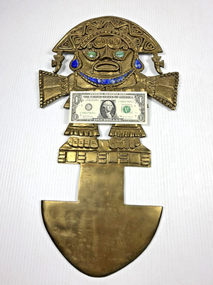 HUGE 15 lb. Solid Brass Tumi Ceremonial Knife Incan Lapis Inlay Elisa Pandolfi