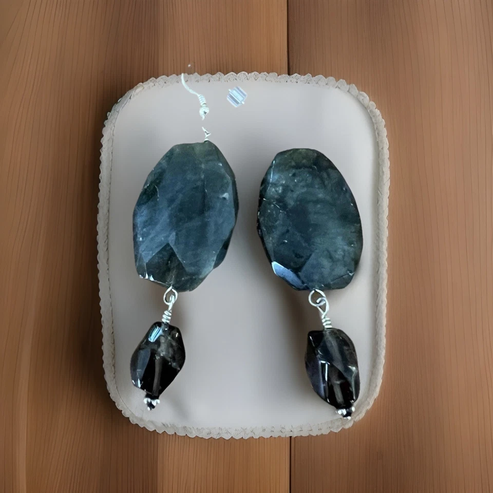 Labradorite Large Stones Silver Earrings Artisan Handmade - Image 2 of 4