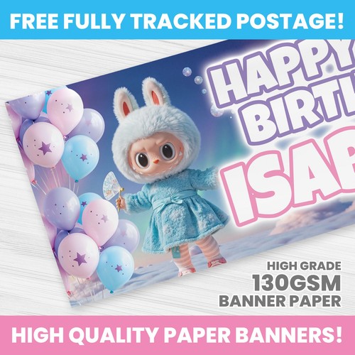 LABUBU BIRTHDAY BANNER PERSONALISED ANY NAME PHOTO PARTY BANNERS - Picture 3 of 3