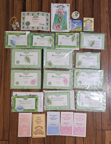Vintage Cabbage Patch Birth Certificate Adoption Papers Hang Tag Accessories Lot