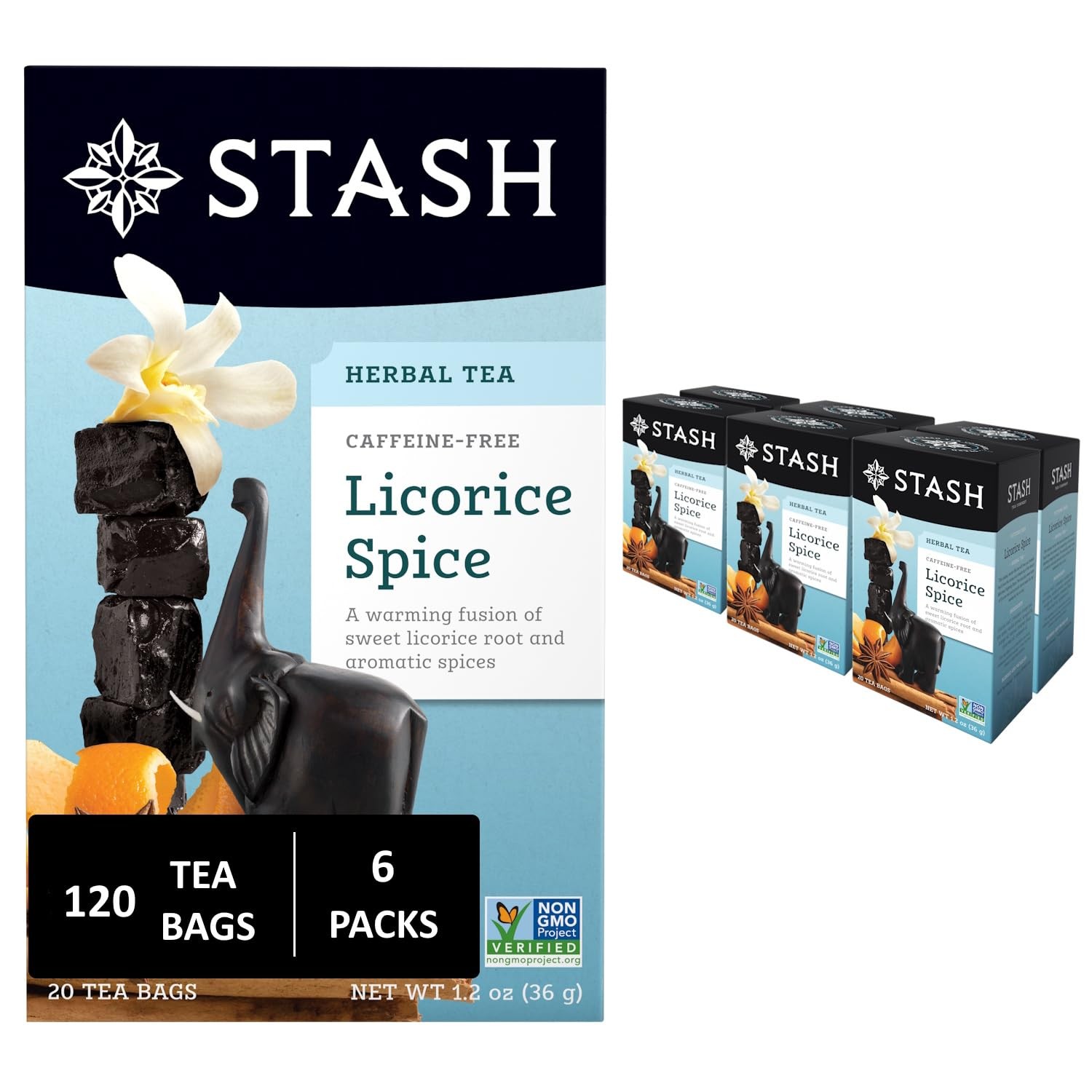 Licorice Spice Herbal Tea, 6 Boxes With 20 Tea Bags Each (120 Tea B...