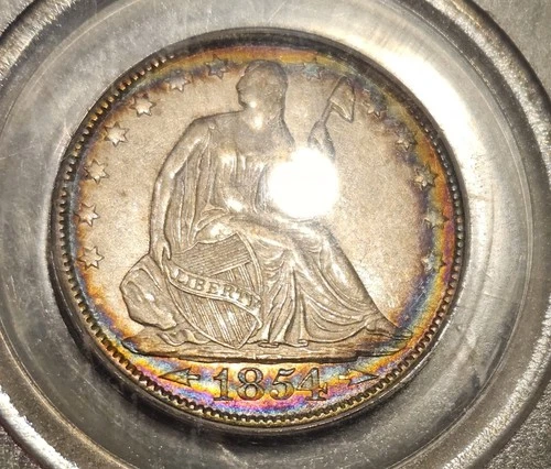 1854-O Seated Liberty Half Dollar PCGS AU53 - Rainbow Rim Toning On BOTH Sides!