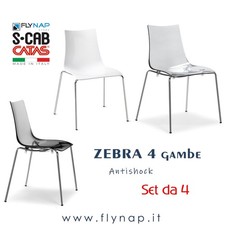SET 4 SEDIE SCAB DESIGN CASA LIVING ZEBRA ANTISHOCK POLICARBONATO TELAIO CROMATO