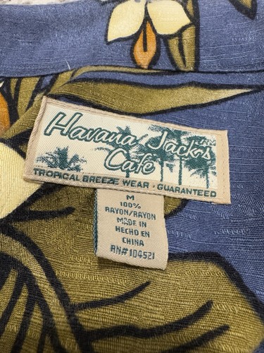 Havana Jacks Cafe Hawaiian Shirt Mens Large Blue Button Up Short Sleeve Leaf Tee - Picture 3 of 3