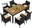7 Piece Patio Furniture Set, Outdoor Dining Acacia Wood Table Top Rattan Convers