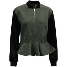Mcq By Alexander Mcqueen Peplum Bomber Jacket In Black And Grey Wool Wom XS