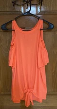 BNWT Bibi Jersey Knit Criss-Cross Cold Shoulder Top Neon Coral Size Small