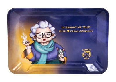 Mini Rolling Tray XS Metall Tablett   In Granny we trust Design klein bunt