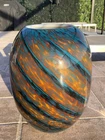 Murano Style Round Glass Vase Swirl Multi-color Tortoise Blue 8.5” Tall X 6”