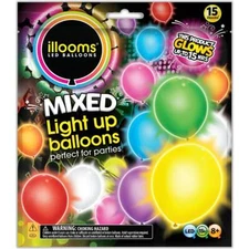 Illooms LED Light Up Glow Mixed Colours Balloons 15 Pack