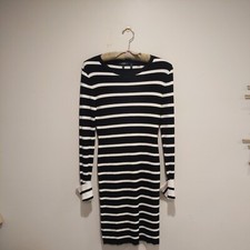 Theory Black and White Striped Stretch Knit Dress - M