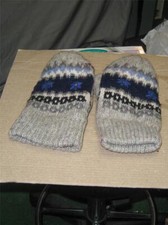 Kid's Gray with Multi-Colored Accent Lined Knit Mittens Large VGC