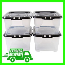Clear Plastic Curve Stackable Storage Boxes With Black Lids For Home/Office