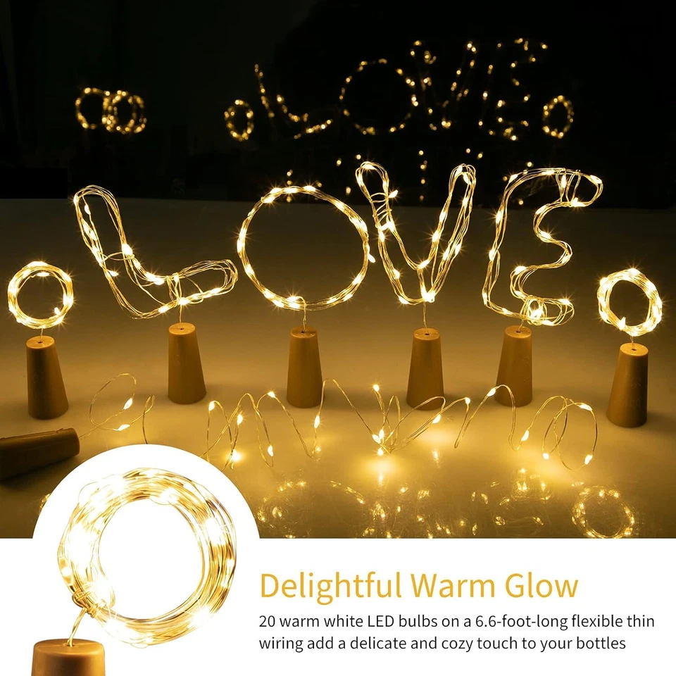 3 Piezas Botella de Vino Luz 20LEDs Corcho Forma Cadena Hada Alambre Noche Luz Colorido Foto 4 de 4