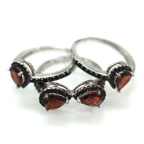 925 STERLING 3 stacking rings red and black stones 7.4 grams Size 7 NOS - Picture 4 of 11