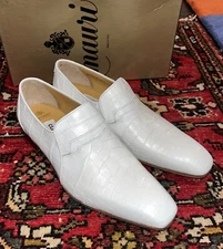 NWB $1200 Mens Mauri White Genuine Alligator Loafer Slip On Shoes, Sz. 8.5M WOW!