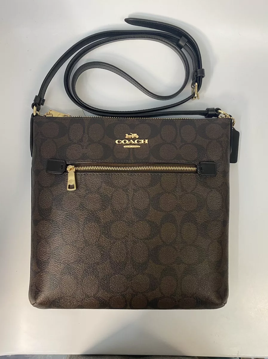 New COACH C1554 Rowan File Bag In Signature Canvas Brown Black