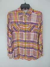 Cabi Top Womens Medium Colorful Plaid Cirque Button Up Pockets Long Sleeve Shirt