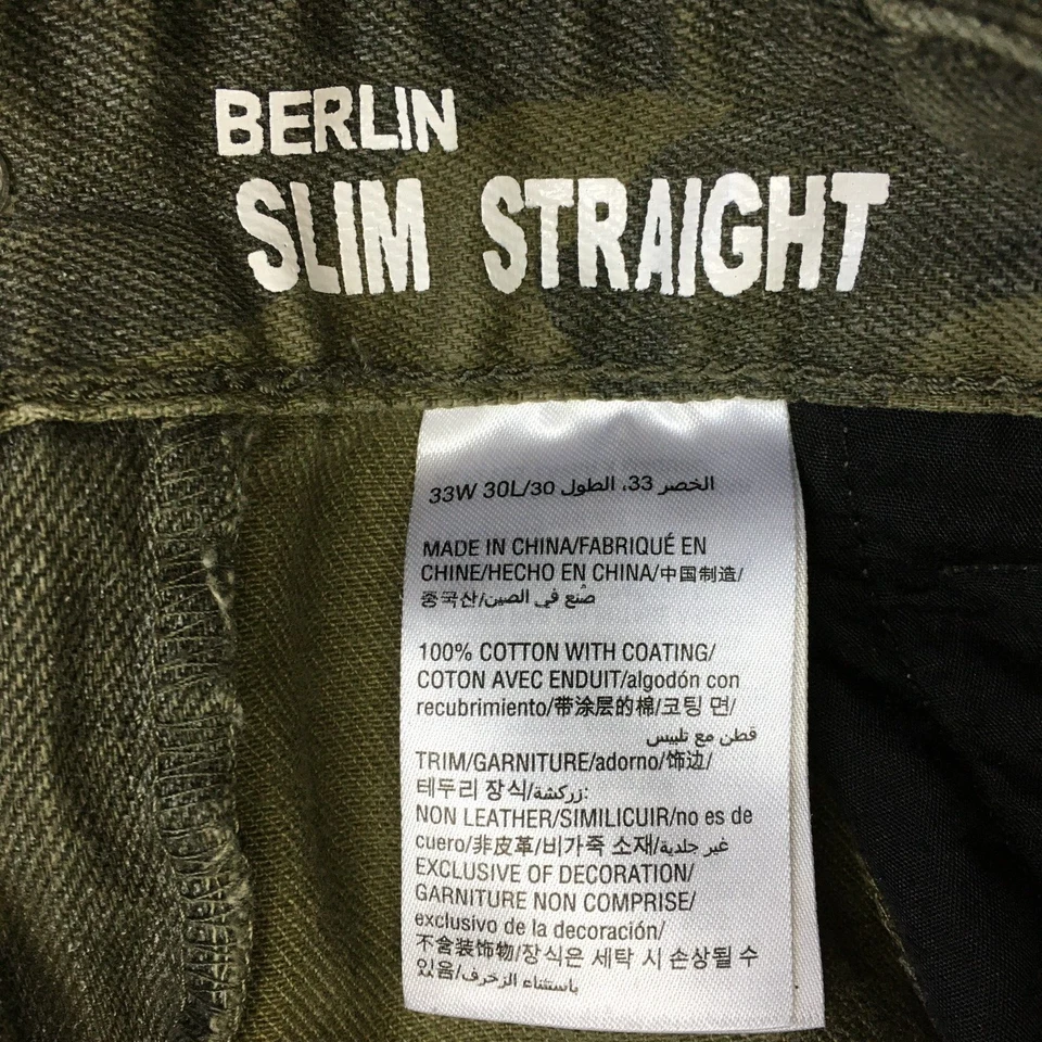 Pantalones de mezclilla ajustados rectos camuflados INC International Concepts Berlin para hombre talla 33W 27L Foto 3 de 4