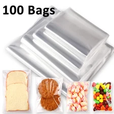 100Pcs Clear Plastic Resealable Self Sealing Cello Cellophane Bags OPP Poly Bags